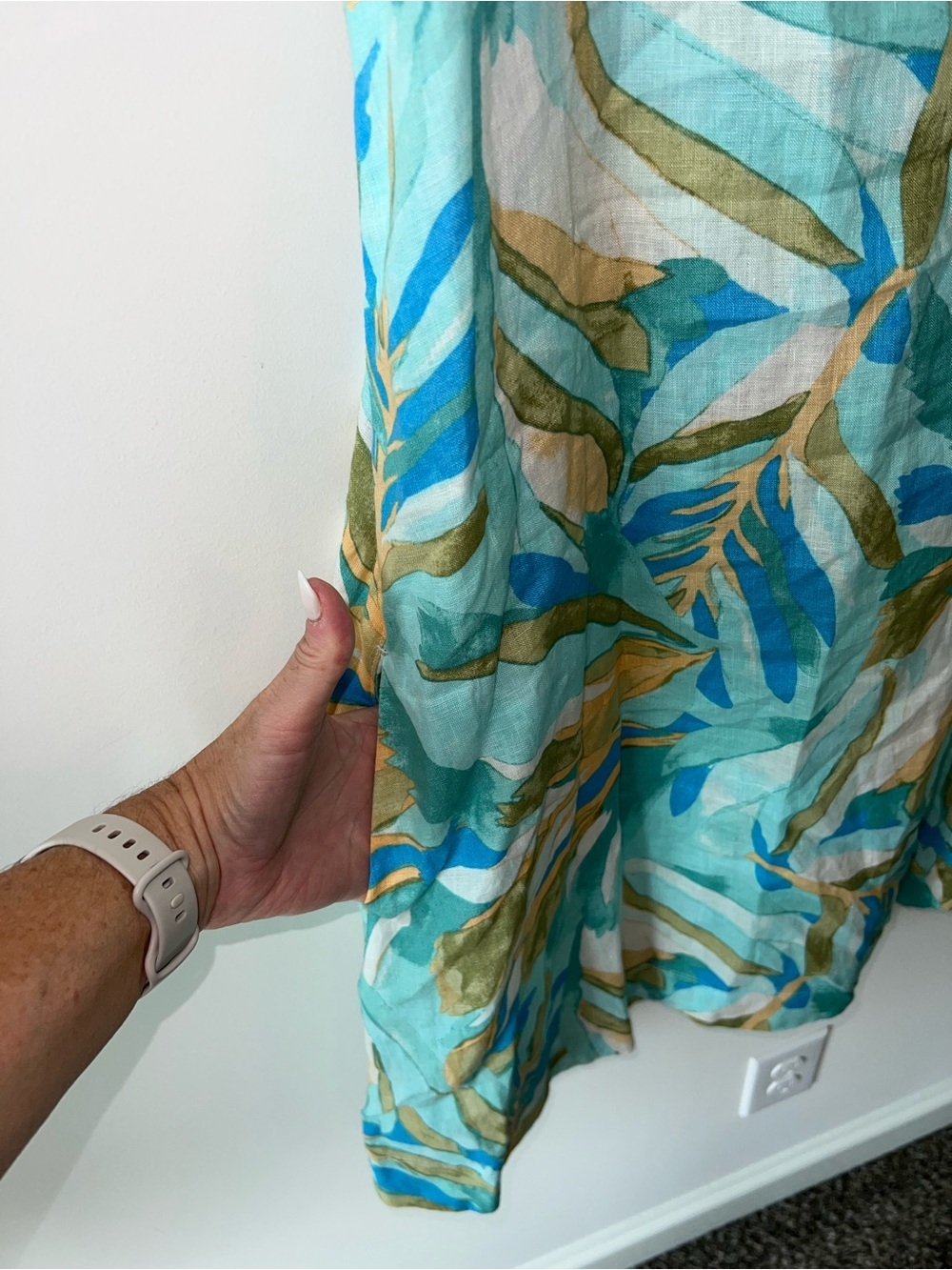 Rachel Zoe 100% Linen Aqua Leaf-Print Sleeveless Mini Dress - Picture 4 of 7